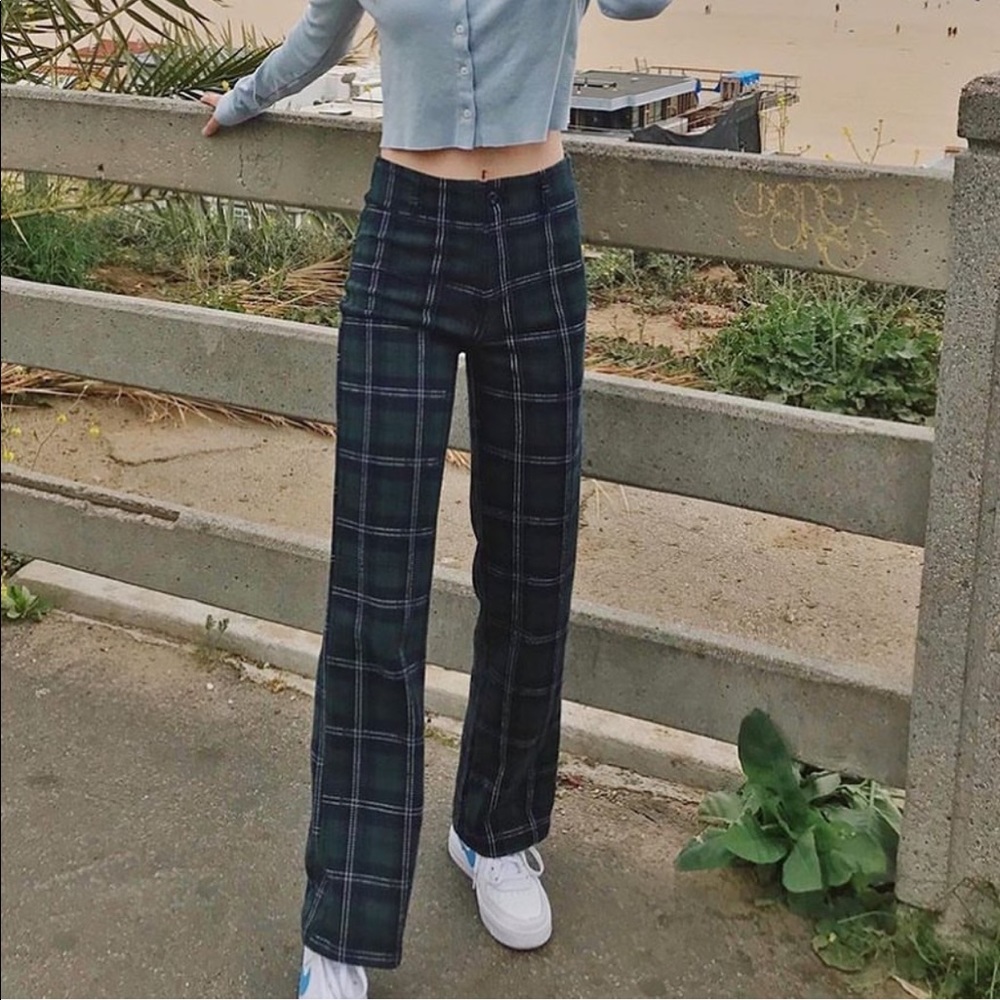 Brandy Melville green navy plaid Kim pants NWT - Picture 2 of 5